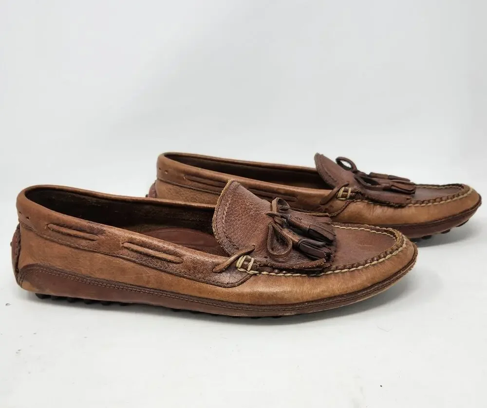 Cable & Co. Vintage Brown Leather Woven Tassels Brazil Slip On Loafers 11 D
